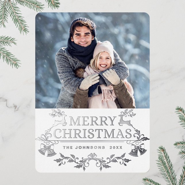 Sparkle Modern Christmas PHOTO Greeting Silver Foil Holiday Card (Creator Uploaded)