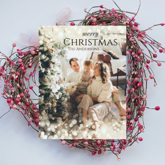Sparkle modern elegant Christmas photo card 