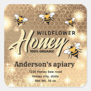 Sparkle modern elegant honey bees honey jar label