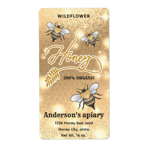 Sparkle modern elegant  honey bees honey jar label