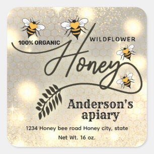 Sparkle modern elegant  honey bees honey jar label