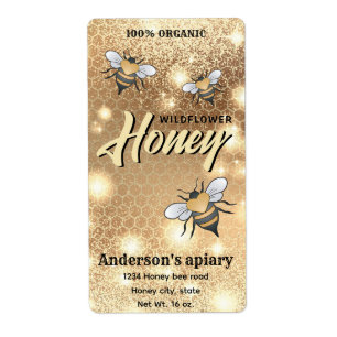 Sparkle modern elegant honey bees honey jar label