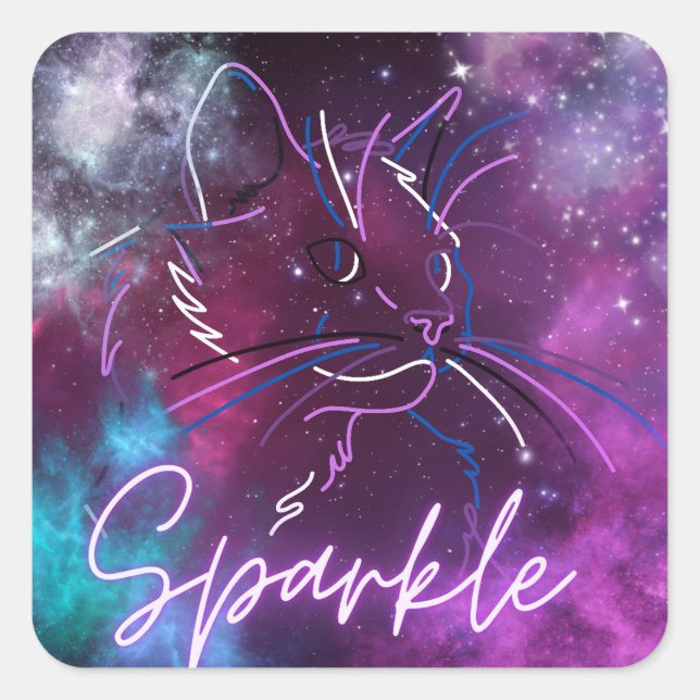 Sparkle- neon galaxy autocollant de chat (Devant)