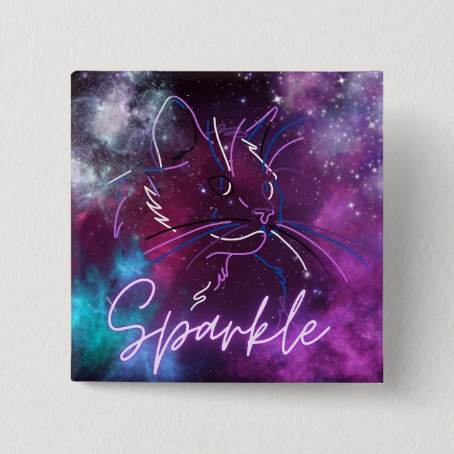 Sparkle- neon galaxy cat button (Front)