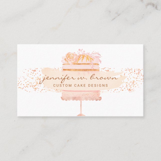 Sparkle Orange Floral Cake Bakery Business Card (Front)