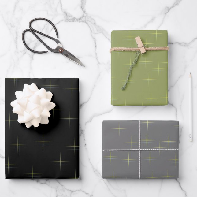Sparkle Pattern Black Green And Grey Wrapping Paper Sheet (Front)