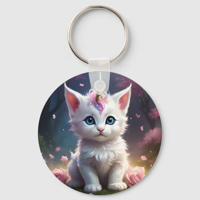 "Sparkle Paws: The Enchanting Unicorn Kitten" Keychain (Front)