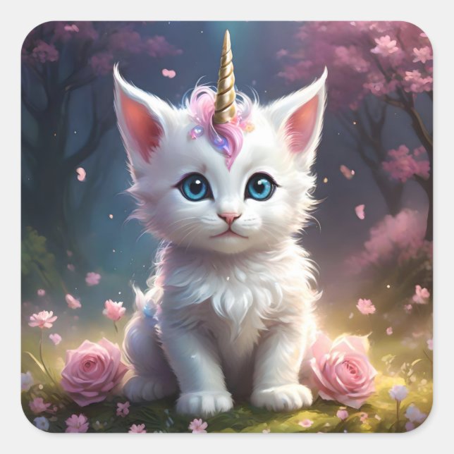 "Sparkle Paws: The Enchanting Unicorn Kitten" Square Sticker (Front)