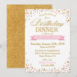 Sparkle Pink and Gold Glitter Dots Birthday Invitation