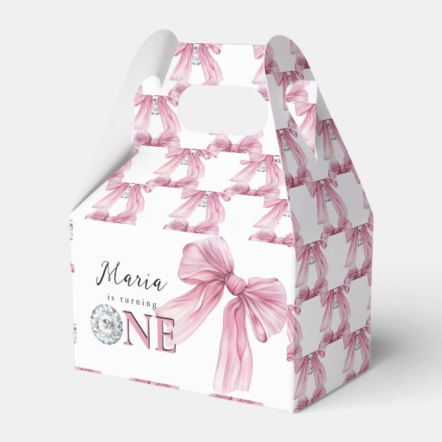 Sparkle Pink Coquette Bow 1st Favor Box (Front Side)