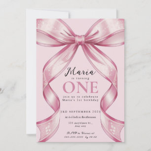 Sparkle Pink Coquette Bow 1st Invitation