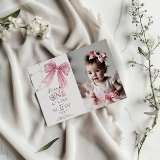 Sparkle Pink Coquette Bow 1st Invitation