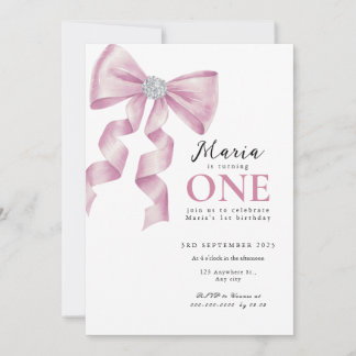 Sparkle Pink Coquette Bow 1st Invitation
