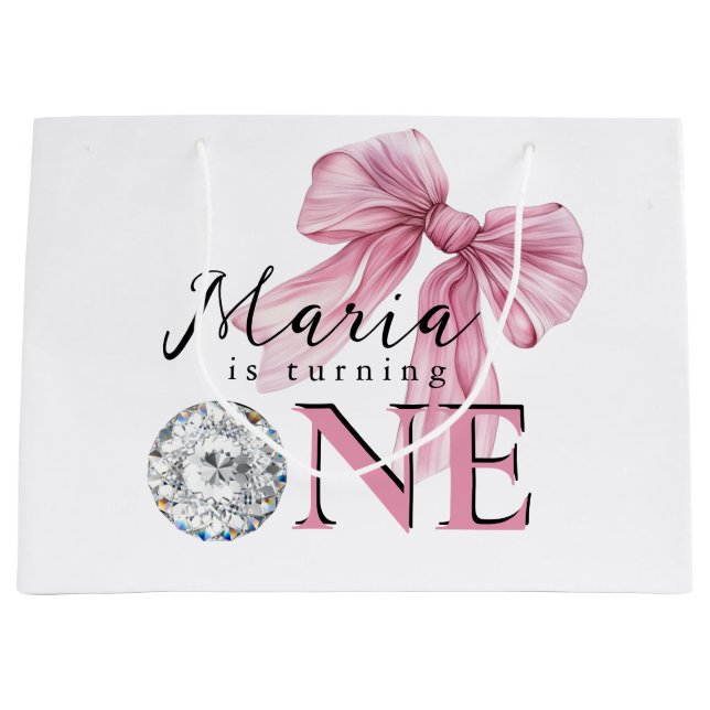 Sparkle Pink Coquette Bow 1st Large Gift Bag (Front)