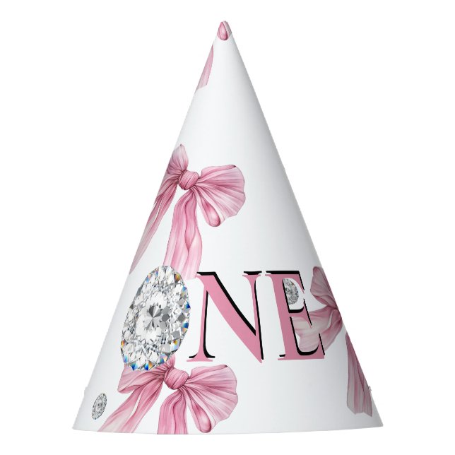Sparkle Pink Coquette Bow 1st Party Hat (Front)