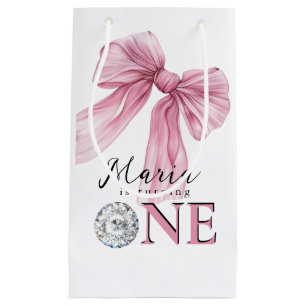Sparkle Pink Coquette Bow 1st Small Gift Bag