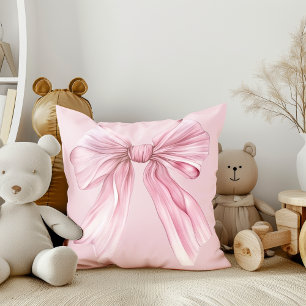 Sparkle Pink Coquette Bow 1st Throw Pillow