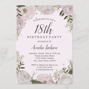 Sparkle Pink Floral 18th Birthday Party Invitation