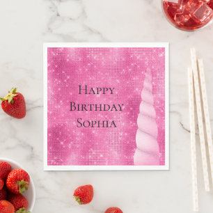 Sparkle Pink Glam Unicorn Birthday Napkin