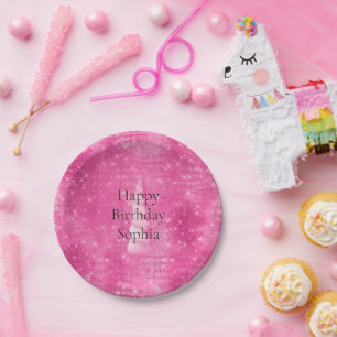 Sparkle Pink Glam Unicorn Birthday Paper Plate