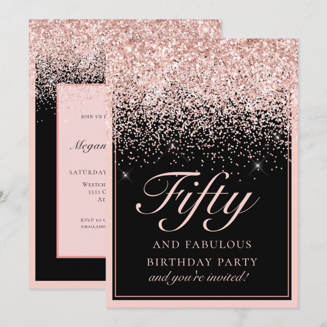 Sparkle Pink Glitter Fifty and Fabulous Birthday Invitation (Front/Back)