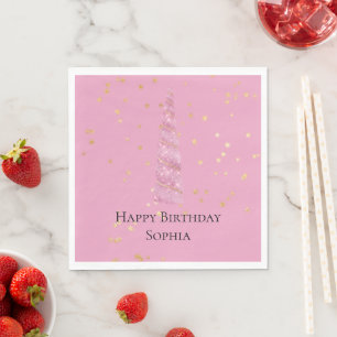 Sparkle Pink Gold Glam Stars Unicorn Birthday Napkin