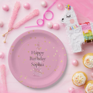 Sparkle Pink Gold Glam Stars Unicorn Birthday Paper Plate