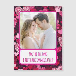 Sparkle Pink Hearts I Text Back Magnetic Card