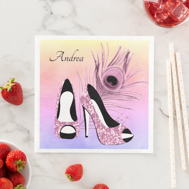 Sparkle Pink Pumps Fancy Personalized Napkin (Insitu)