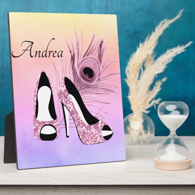 Sparkle Pink Pumps Fancy Personalized Plaque (Side)