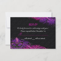 Sparkle Pink & Purple Feather Mask Masquerade RSVP