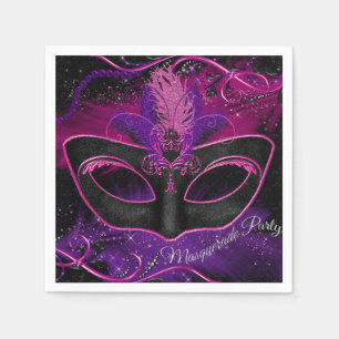 Sparkle Pink & Purple Mask Masquerade Party Napkin