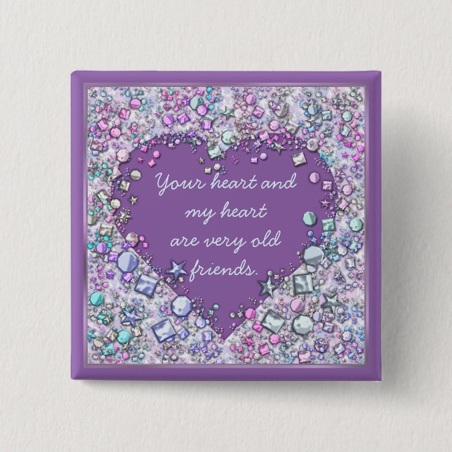 Sparkle precious gems heart quote 2 inch square button (Front)
