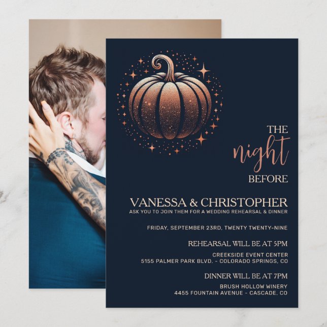 Sparkle Pumpkin Night Before Wedding Rehearsal Invitation (Front/Back)