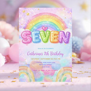 Sparkle Rainbow 7th Birthday Party Invitation