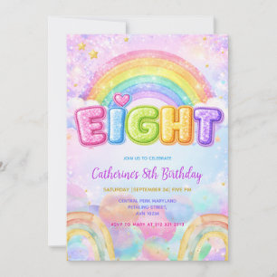 Sparkle Rainbow 8th Birthday Party Invitation