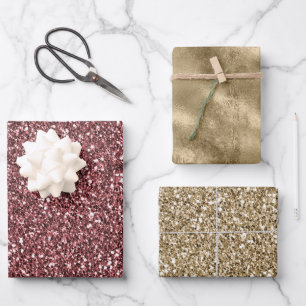 Sparkle Red Glitz Gold Glitter      Wrapping Paper Sheet
