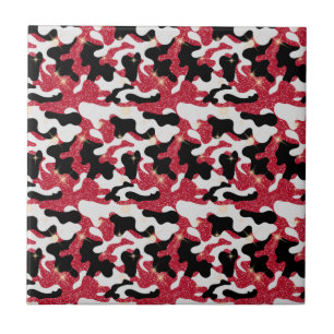 Sparkle Red White Black Camouflage Camo Tile