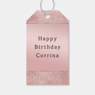 Sparkle Rose Blush Glam Silver Glitter Birthday Gift Tags