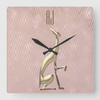 Sparkle Rose Gold Dog Initials Monogram Square Wall Clock