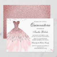 Sparkle Rose Gold Dress Quinceanera Invitation