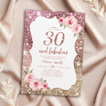 Sparkle rose gold glitter and floral 30th birthday invitation<br><div class="desc">Faux rose gold sparkle glitter background and blush pink floral with "30 and fabulous" script in centre,  elegant and stylish,  great 30th birthday party invitations.</div>