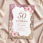 Sparkle rose gold glitter and floral 50th birthday invitation<br><div class="desc">Faux rose gold sparkle glitter background and blush pink floral with "50 and fabulous" script in centre,  elegant and stylish,  great 50th birthday party invitations.</div>