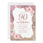 Sparkle rose gold glitter and floral 90th birthday