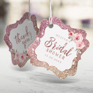 Sparkle rose gold glitter and floral bridal shower favour tags