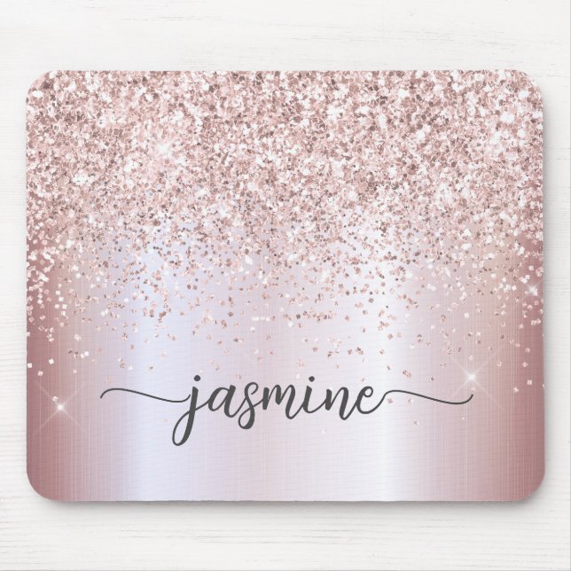 Sparkle Rose Gold Glitter Metallic Monogram Name  Mouse Pad (Front)