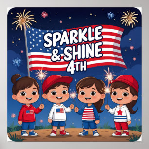 Sparkle & Shine 4th Patriotic Kids Poster Print