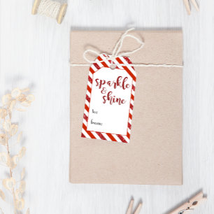 Sparkle & Shine Red Glitter Stripes Christmas Gift Tags