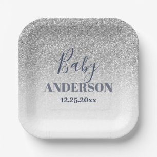 Sparkle Shower: Blue & Silver Baby Celebration Paper Plate