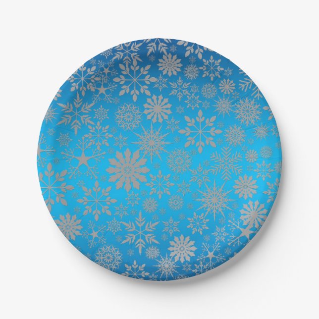 Sparkle Silver Christmas Snowflake Paper Plate (Front)